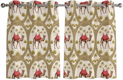2 Panel Kitchen Cafe Curtains, Camels Palm Trees Sunlight Filtering Nature Air by Hokiten