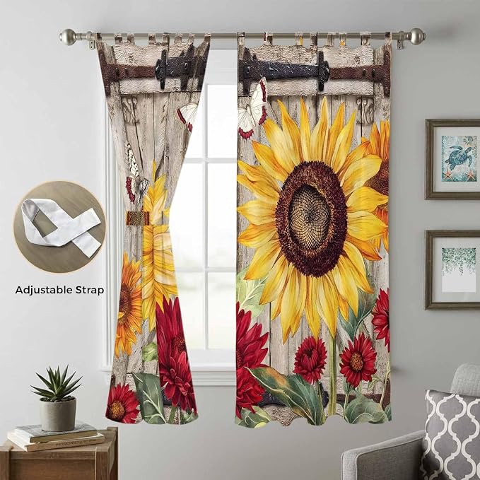 Sunflowers Living Room Curtains 96 Inch Length, Window Curtains Tab Top - Image 5
