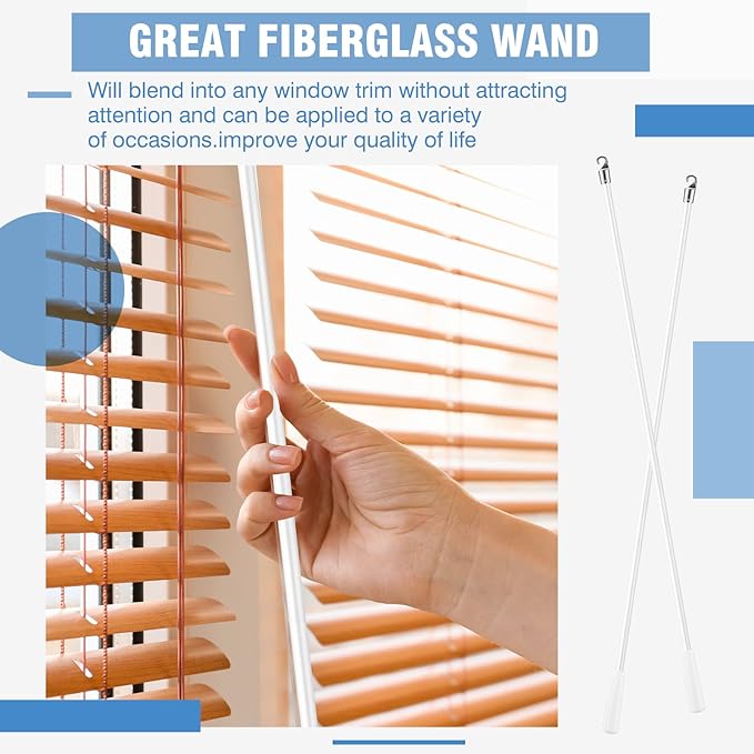 Bokon 2 Pieces White Fiberglass Blind Wand Vertical Blinds Stick Replacement with Hook and Handle for Window Opener Accessory(24 Inch)