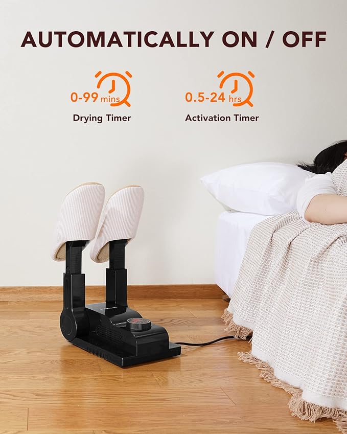 FORLIM [Upgraded Temperature Control] Boot Dryer for Work Boots - Shoe Dryer with 24-Hour Delay Timer, Portable Glove Dryer & Boot Warmer, Automatic Shut-Off Timer, Folding Design, Smart Panel, Black
