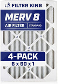 Filter King 6x60x1 Air Filter | 4-PACK | MERV 8 HVAC Pleated A/C Furnace Filters | MADE IN USA | Actual Size: 6 x 60 x .75"