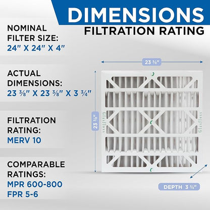Glasfloss 24x24x4 MERV 10 4" Inch Pleated Air Filters Box of 3. Actual Size: - Image 2