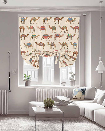 Tie Up Curtains for Windows, Summer Camels Adjustable Balloon Nature Linen - Image 3