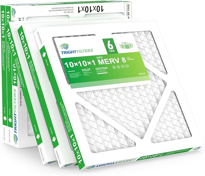 10x10x1 Air Filter 6 Pack, Durable MERV 8 Pleated Home HVAC AC Furnace Filters by TrightFilters