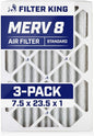 Filter King 7.5x23.5x1 Air Filter | 3-PACK | MERV 8 HVAC Pleated A/C Furnace by FilterKing