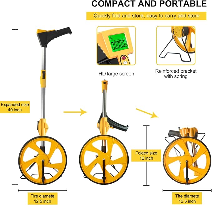 Zozen Measuring Wheel Digital Display, Foldable Feet/Meter Digital Measuring Wheel with Backlit Display | Up to 99,999Ft/ 99,999M | Kickstand to Keep Stand | Easy to Carrying Include cloth backpack.