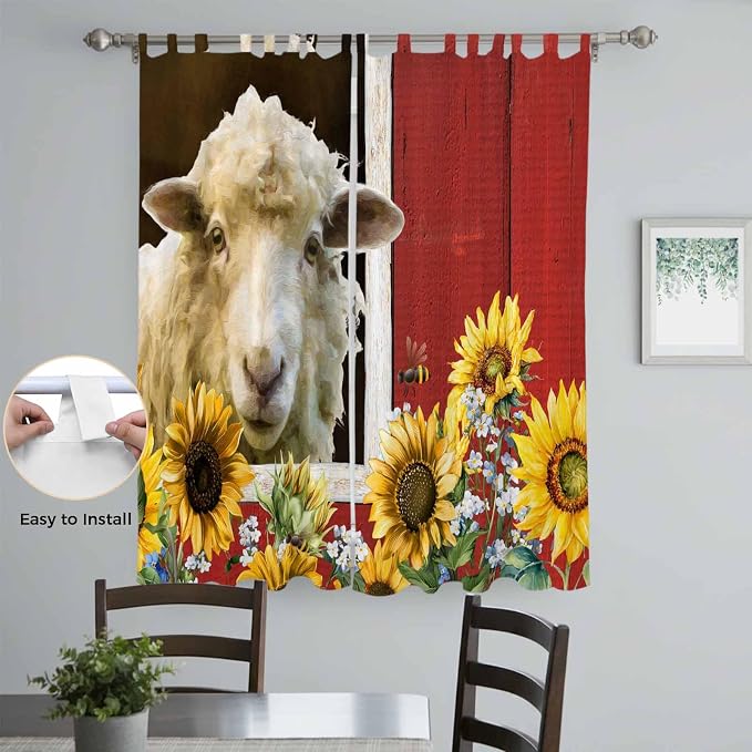 Sheep Flowers Living Room Curtains 96 Inch Length, Window Curtains Tab Top - Image 4