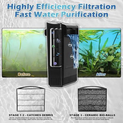 Turtle Tank Filter Aquarium Filter Power Adjustable 20-75 Gal. 290GPH Large - Image 7