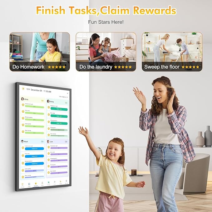 24" Digital Calendar Chore-Chart for-Family-Schedule - Interactive Touchscreen Display Electronic Calendar, Star Reward, Sync Google iCloud Outlook Calendar Via App, Wall Mount, Gift for Mother Father