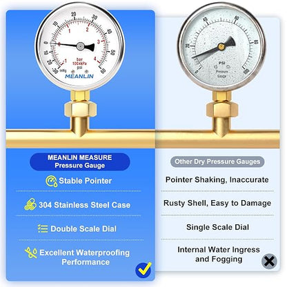 MEANLIN MEASURE -30inHG~60Psi Vacuum Gauge Stainless Steel 1/4" NPT 2" FACE - Image 5
