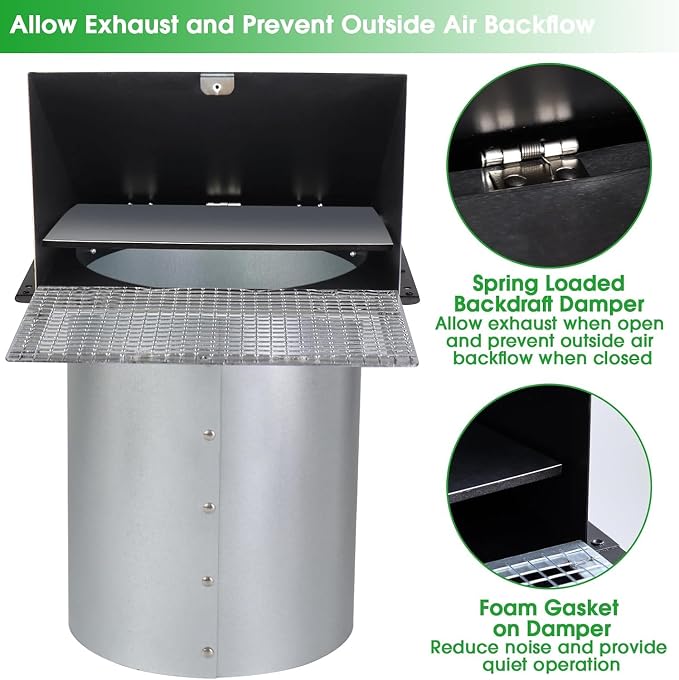 7 Inch Hooded Wall Vent with Mesh and Damper, Outside Wall Vent Hood Exterior - Image 4