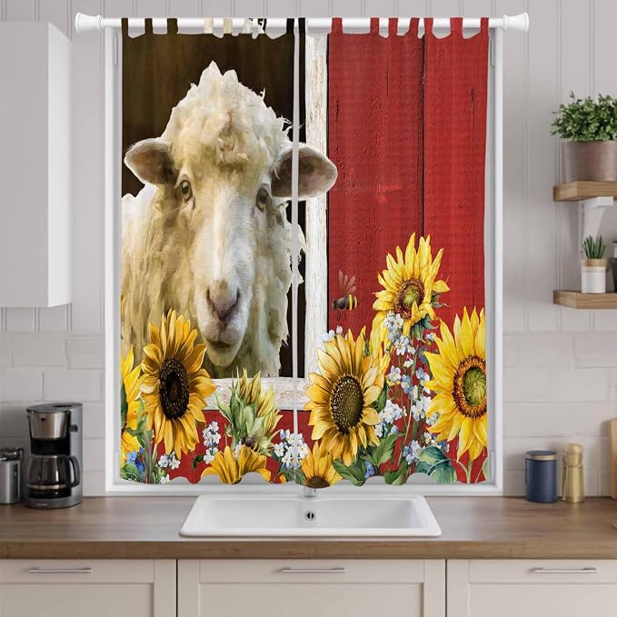 Sheep Flowers Living Room Curtains 96 Inch Length, Window Curtains Tab Top - Image 9