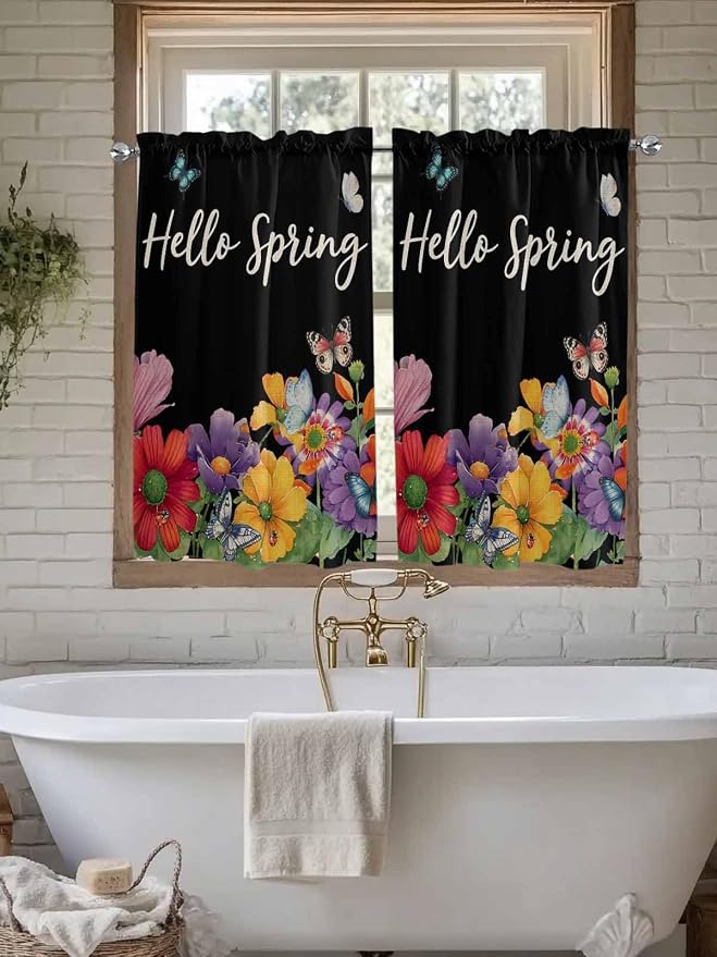 Spring Flowers Kitchen Curtains 45 Inches length, Watercolor Country Colorful - Image 7