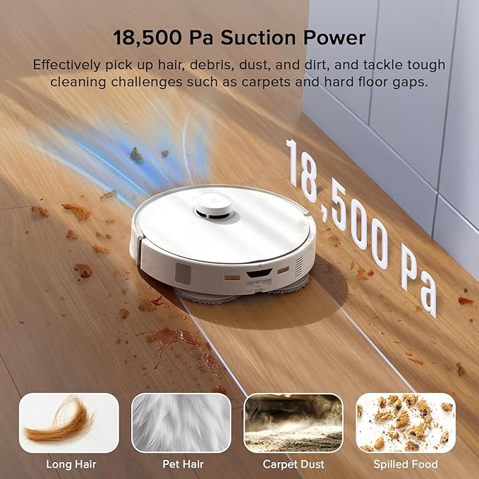 roborock Qrevo Curv S5X Robot Vacuum and Mop, 18500Pa Suction, Zero-Tangling Design, FlexiArm Side Brush, Reactive Tech Obstacle Avoidance, 10 Weeks Self-Emptying, Auto Washing for Hard Floor, Corner