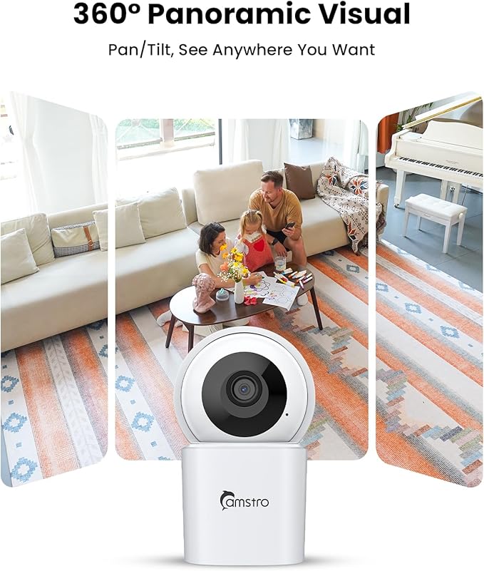 CAMSTRO 3K Indoor Security Camera 2 Pack, 360° Pan/Tilt WiFi Camera for Home Security, 2.4/5GHz Pet/Dog/Baby Camera with Phone App, Night Vision, Two-Way Audio, 24/7 SD/Cloud Storage, Works with Alexa