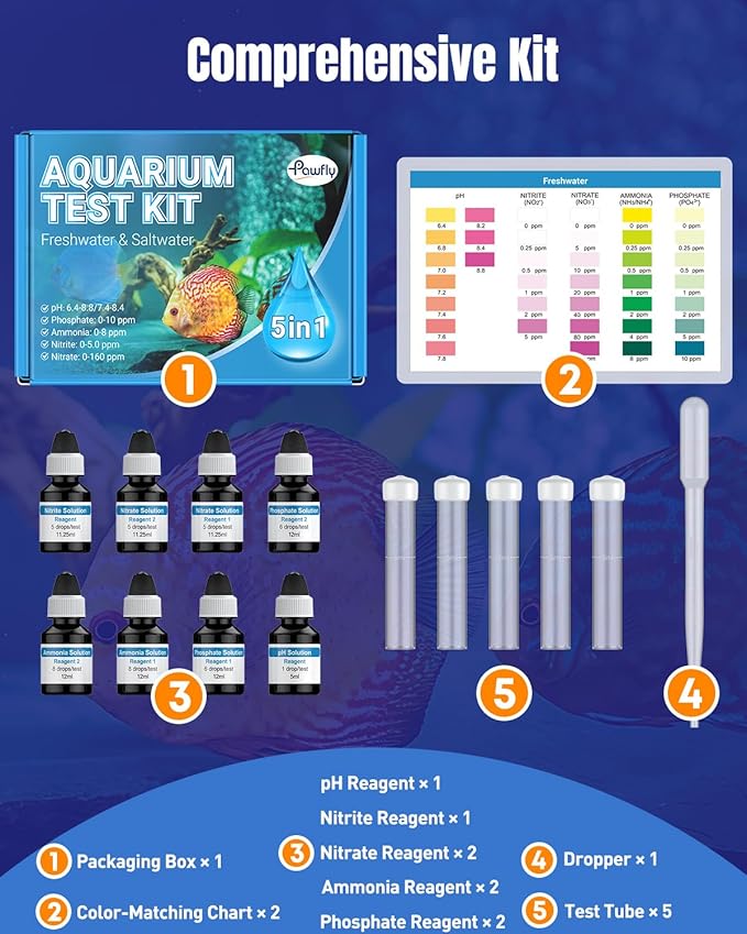 Pawfly 5 in 1 Aquarium Water Master Test Kit, Aquarium Water Test Kit Fish Tank - Image 3