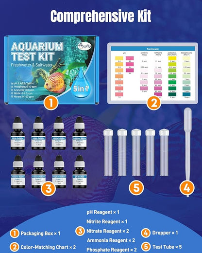 Pawfly 5 in 1 Aquarium Water Master Test Kit, Aquarium Water Test Kit Fish Tank - Image 3