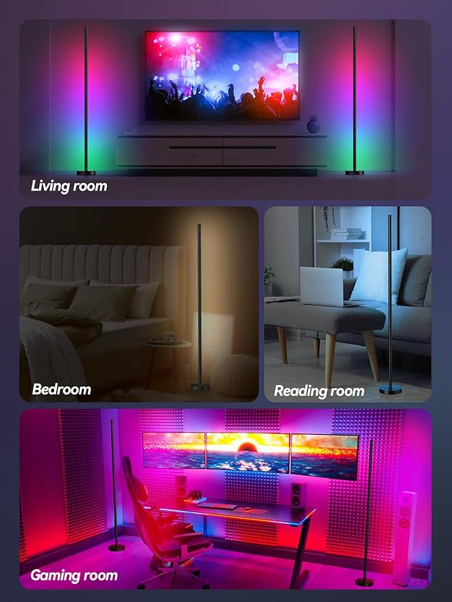 Corner Floor Lamp, LED Corner Lamp with App and Remote Control, RGBICW 16 Million DIY Colors & 68+ Scene, Music Sync, Color Changing Smart Ambient Light for Living Rooms, Bedrooms, and Gaming Rooms
