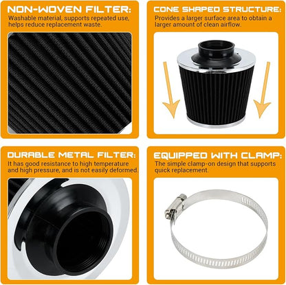 PTNHZ Universal Balck 2.5" 63mm High Flow Cold Air Intake Cone Air Filter Power - Image 3