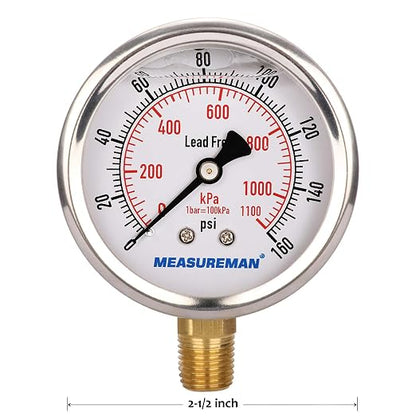 MEASUREMAN Lead-Free Pressure Gauge, 2-1/2inch Dial, Glycerin Filled, - Image 5
