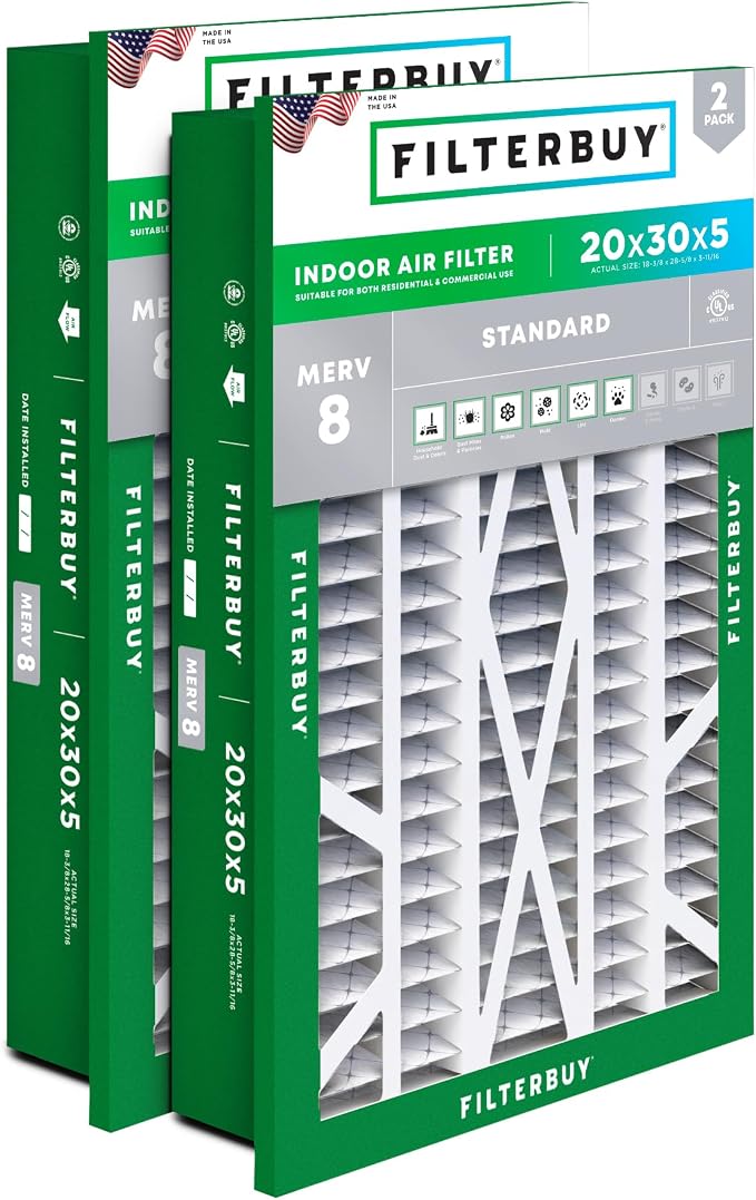 Filterbuy 20x30x5 Air Filter MERV 8 Essential Dust & Allergy Defense, by Filterbuy