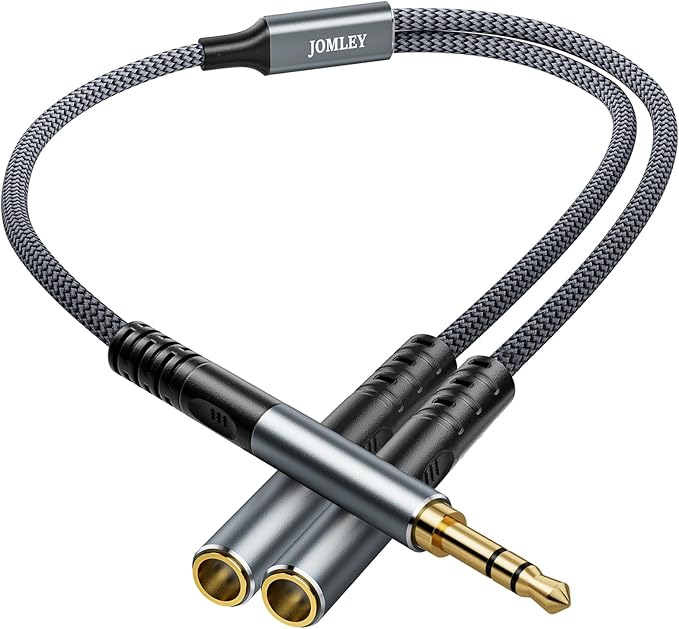 JOMLEY Headphone Splitter 1.6ft(0.5m), Audio Splitter 3.5mm 1 Male to 2 Female Adapter, Nylon-Braided 3.5mm Dual Headphone Jack Extension Cable for Headset, Smartphone, Tablet, Laptop