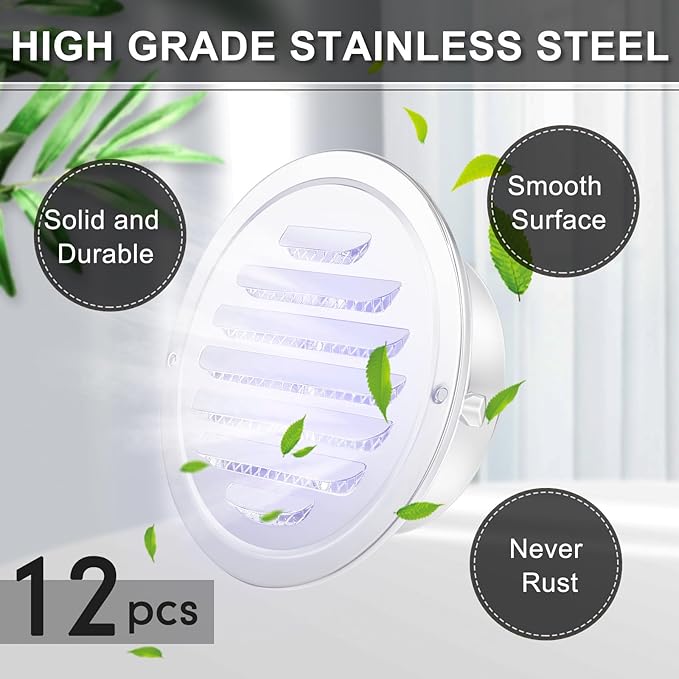Zonon 12 Pcs Stainless Steel Soffit Vents 4 Inch Round Dryer Vent Cover - Image 2