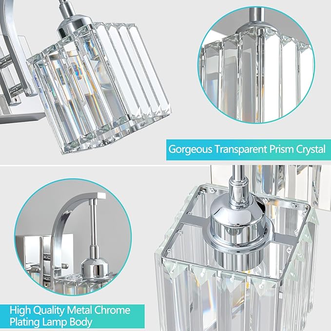 FDPBY Crystal Vanity Lights 5-Light Chrome Bathroom Vanity Lights Modern Crystal Bathroom Light Fixtures Over Mirror 42.51" Long Vanity Light for Bathroom