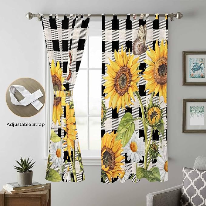 Sunflowers Living Room Curtains 96 Inch Length, Window Curtains Tab Top - Image 5