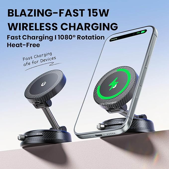 360° Adjustable Radio Magnetic Suction Phone Holder for iPhone 17 Pro Max, 16, 15, 14, 13, 12, Air Plus & More | Perfect for Cars, Kitchens, Bedrooms, Gyms & Other Locations | Strong & Stable