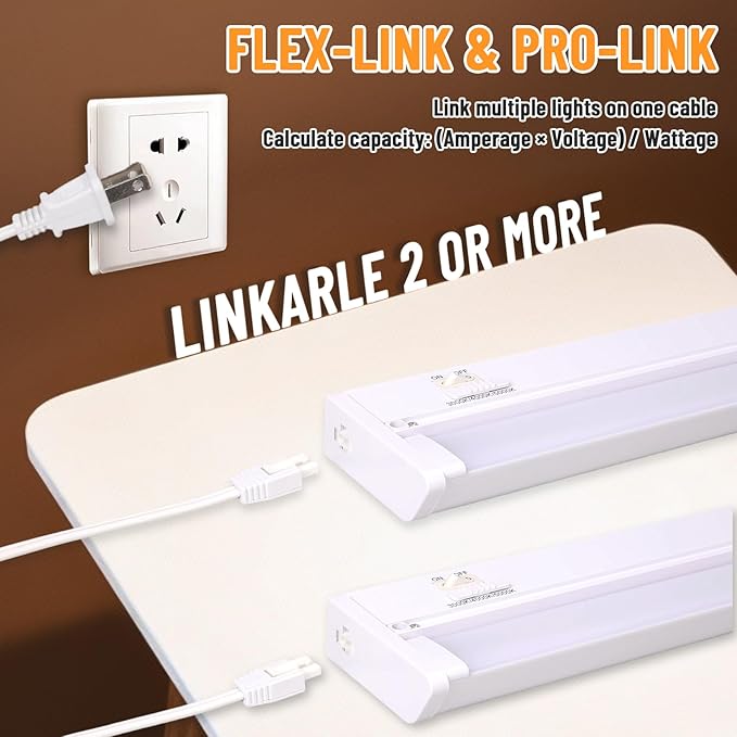 24" 4Pack Hardwired Under Cabinet LED Light Plug in, 16W 1200LM, 3CCT (3000K/4000K/5000K), Rotatable 45°, Connect Up to 10 Fixtures, Under Counter Lights Linkable for Kitchens and Offices