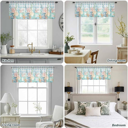 Summer Beach Sheer Valance Curtains, Ocean Colorful Coral Shell Seaweed - Image 9