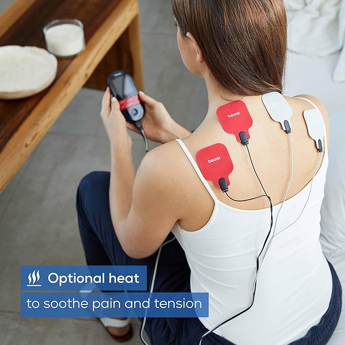 Beurer EM59 Digital 3-in-1 TENS Unit, EMS & Heat Therapy for Pain Relief & Relaxation, Muscle Stimulator with 2 Adjustable Channels, 64 Applications, Timer Function
