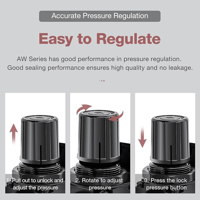 SNS Compressed Air Filter Regulator Piggyback Combo 1/4”NPT- Semi-auto Drain - Image 2