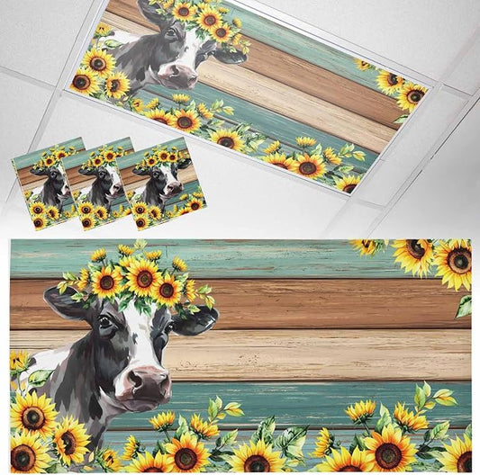 Fluorescent Light Covers Farm Cow Sunflower Magnetic Light Filters Vintage Blue by TweetyBed