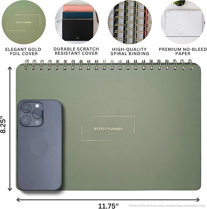Undated Weekly Planner | 8.25” x 11.75” Work To-Do Notebook | ADHD Academic Organizer | Multi-Layout | Men and Women Planner | College Supplies | Navy | Landscape Layout