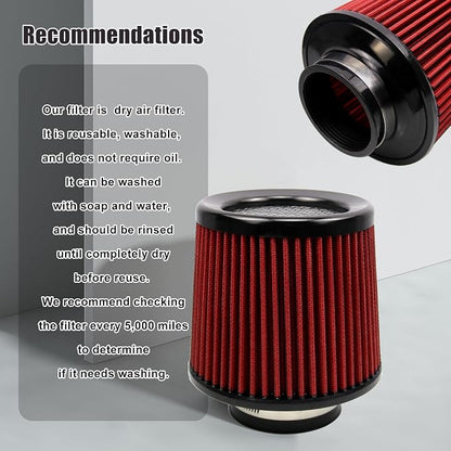 RYANSTAR RACING 76mm 3" High Flow Round Tapered Cone Cool Air Filter Cleaner - Image 6