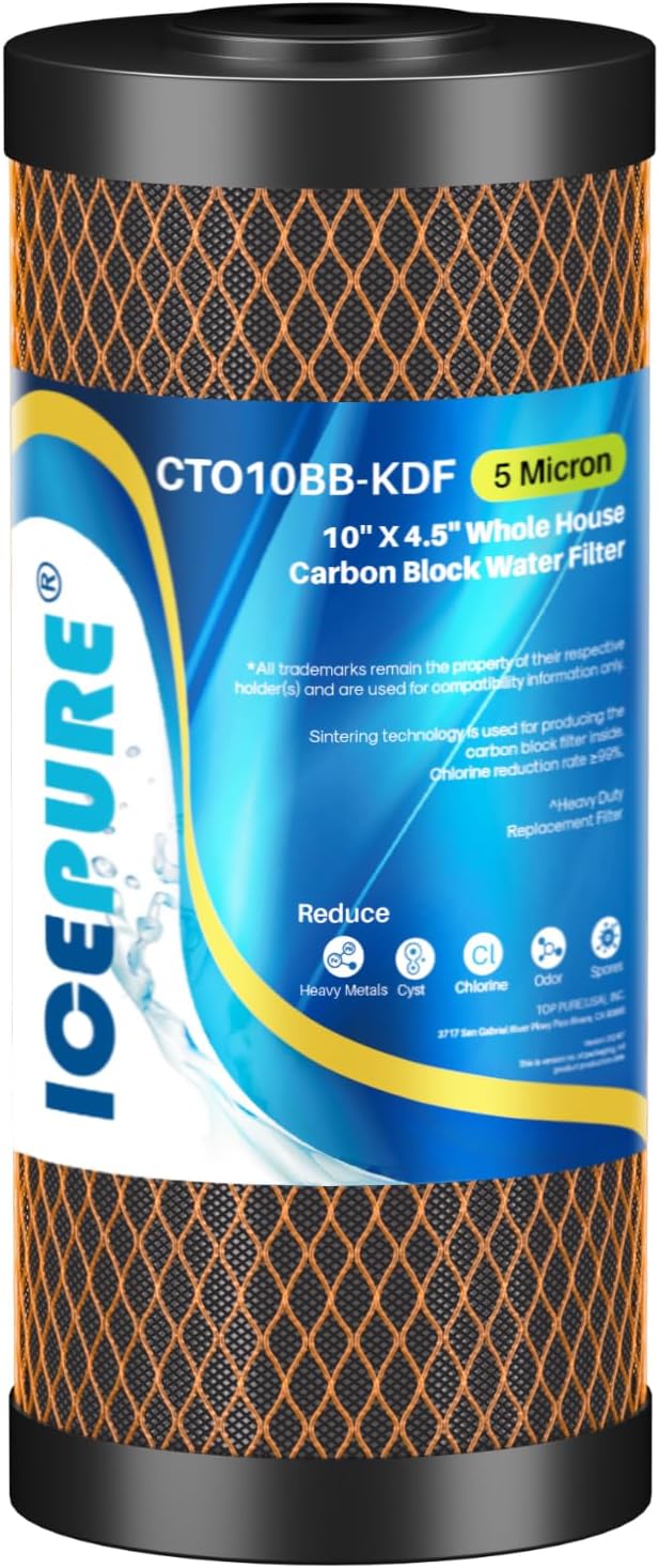 ICEPURE 5 Micron 4.5" x 10" CTO10BB-KDF Whole House Water Filter Coconut Shell by ICEPURE