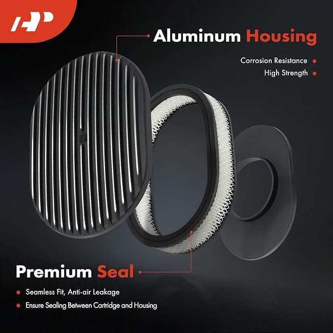 A-Premium Universal 12" Oval Black Air Cleaner Filter Assembly - Image 3