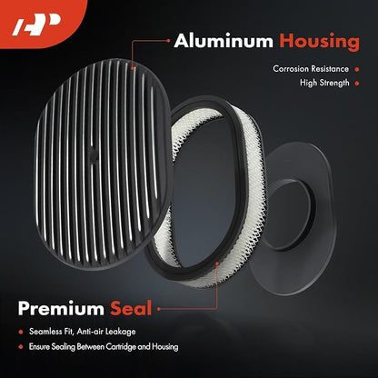 A-Premium Universal 12" Oval Black Air Cleaner Filter Assembly - Image 3