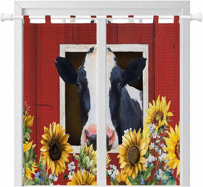 Cow Sunflowers Bathroom Curtains 63 Inch Length, Window Curtains Tab Top by Unknown