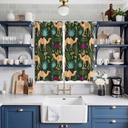 2 Panel Kitchen Cafe Curtains, Retro Desert Camel Sunlight Filtering Nature Air - Image 2