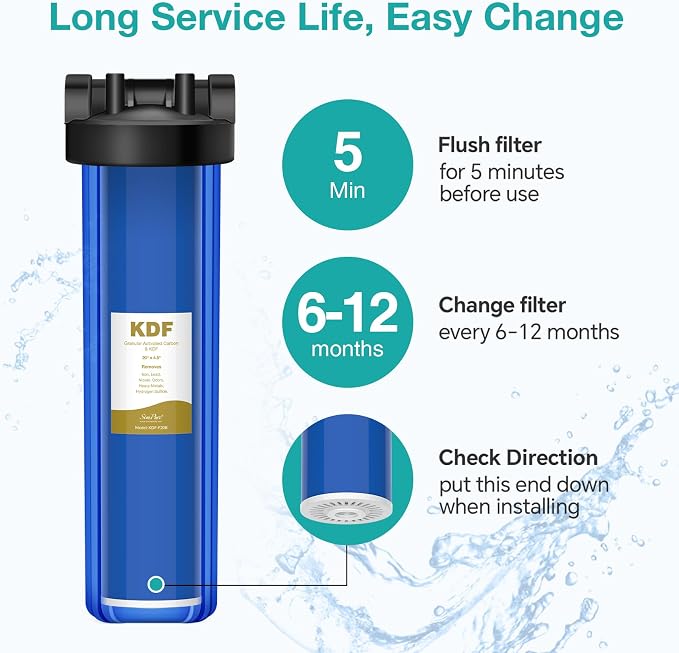 SimPure Whole House Water Filter Cartridges 20" x 4.5" GAC/KDF Carbon and Heavy - Image 5
