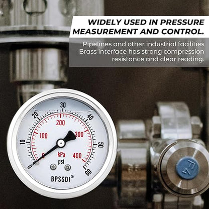 0-60 Psi Glycerin Liquid Filled Low Pressure Gauge, 2.5" Dial Size, 1/4" G Back - Image 4