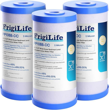 FXHTC 5 Micron 10" x 4.5" Whole House Sediment Activated Carbon Water Filter by FrigiLife
