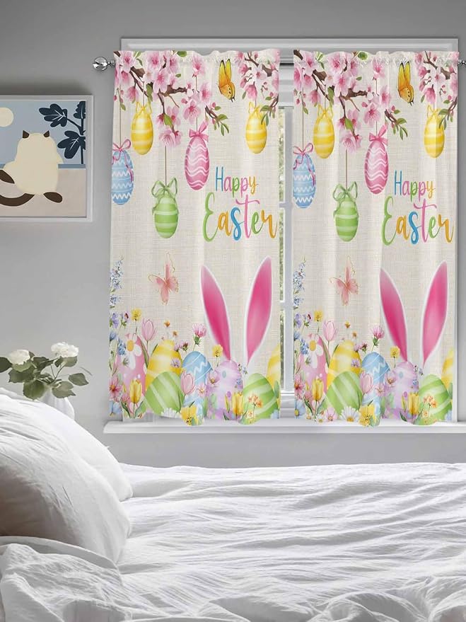 Happy Easter Living Room Curtains 72 Inches length, Spring Farmhouse Bunny Eggs - Image 5