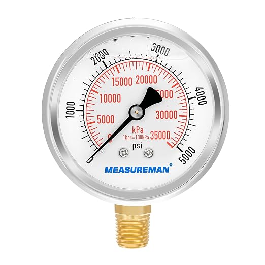 MEASUREMAN 2-1/2inch Dial Size, Liquid Filled Hydraulic Pressure Gauge by MEASUREMAN