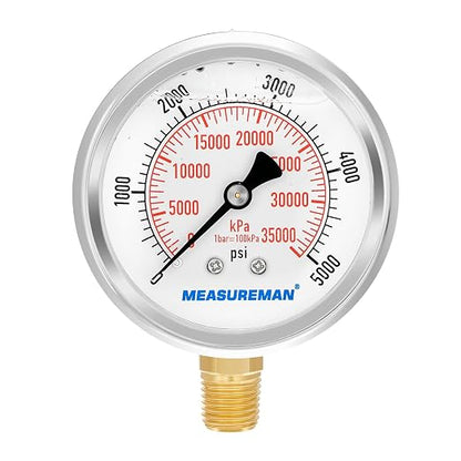 MEASUREMAN 2-1/2inch Dial Size, Liquid Filled Hydraulic Pressure Gauge by MEASUREMAN