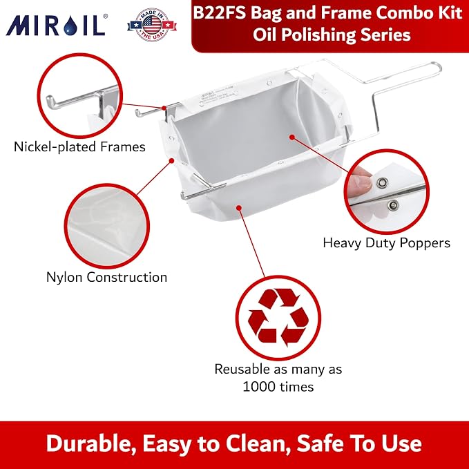 MirOil B22FS Fryer Oil Filter Bag & Frame Combo, Extends Life, Polish Hot & - Image 3