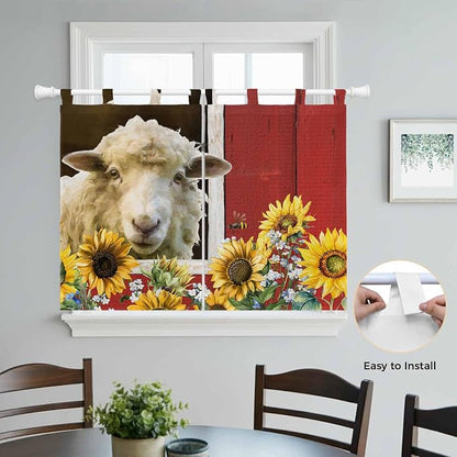 Sheep Flowers Bedroom Curtains 63 Inch Length, Window Curtains Tab Top - Image 4